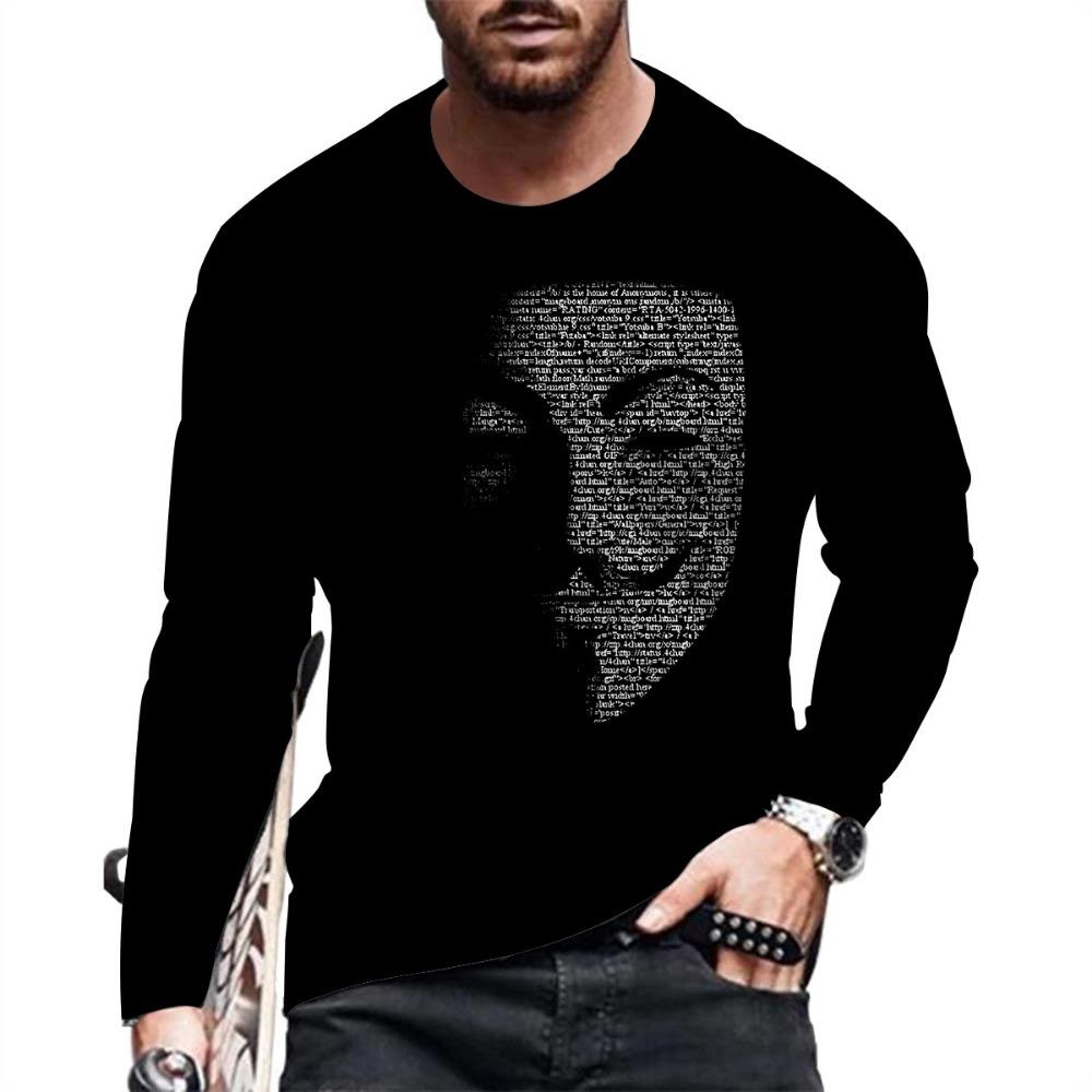 Men Fashion Casual Long Sleeve Printed T Shirt Summer Men's Round Neck T-shirt Fashion Pullover Trend Men Clothing