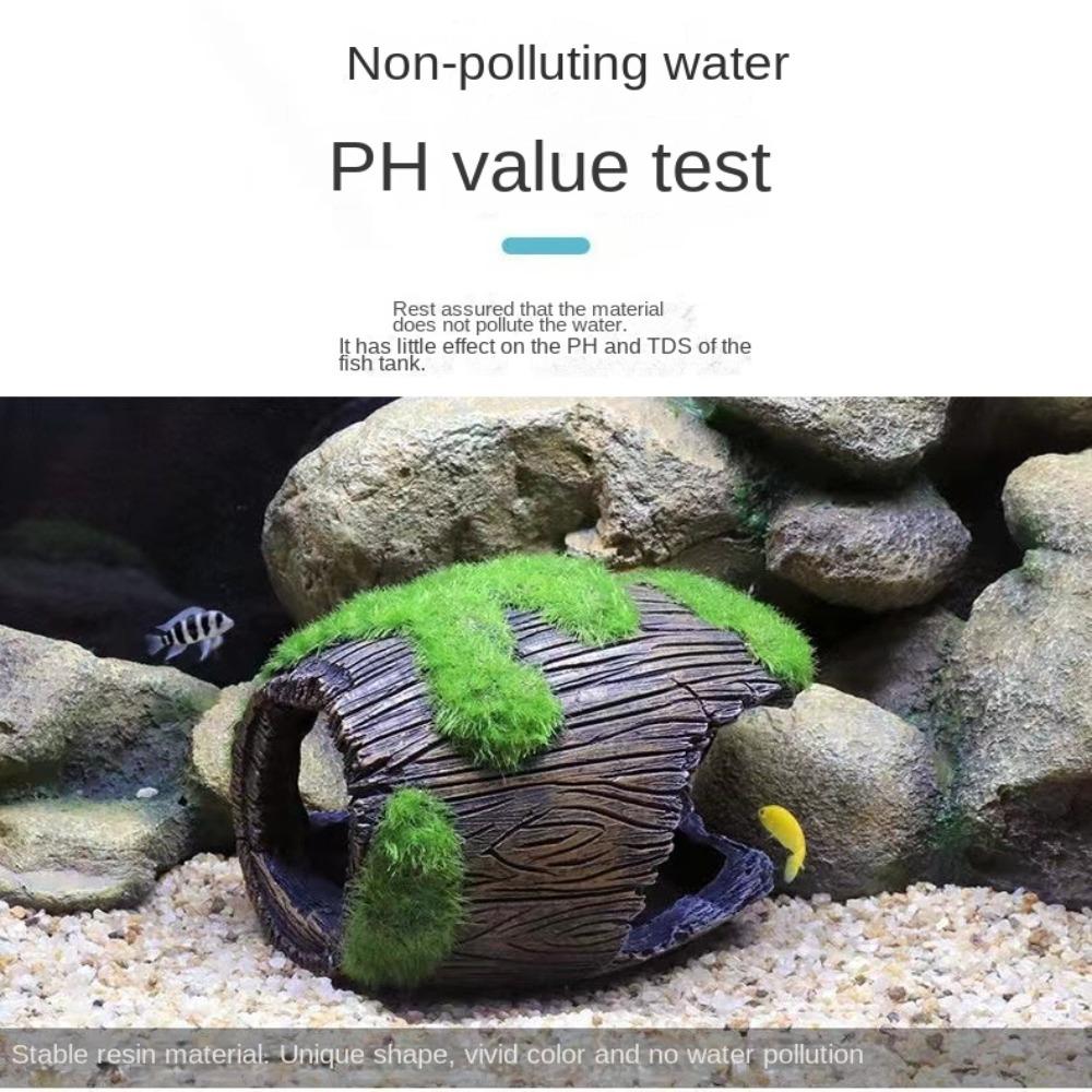 Moss Fish Tank Accessories Landscaping Fish Hiding Cave Garden Pond Ornaments Broken Barrel  Tank