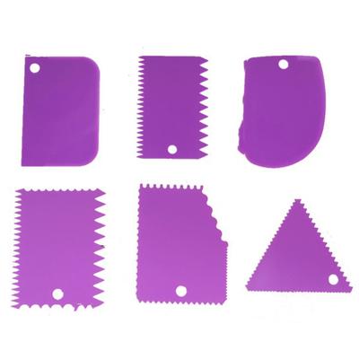 6PCS Espátula para Bolo Alisador Trapezoidal Semicírculo Arco Dente de Serra Triangular Espátula de Creme Conjunto de Ferramentas para Fazer Bolo Roxo