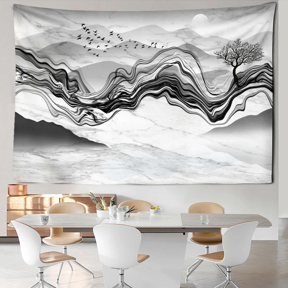 Line ink mountain view tapestry bohemian style background cloth beautiful home decoration room dormitory bedside hanging cloth