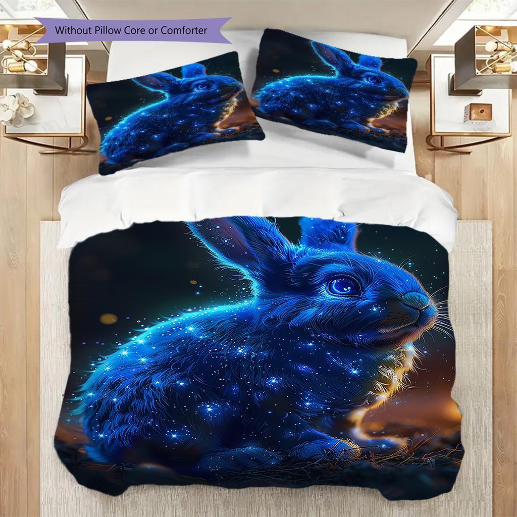 Rabbit Pattern Bedding Quilt Set Quilt Cover Pillowcase Home Decoration Birthday Gift (1 * duvet cover + 2 * pillowcase, without core)