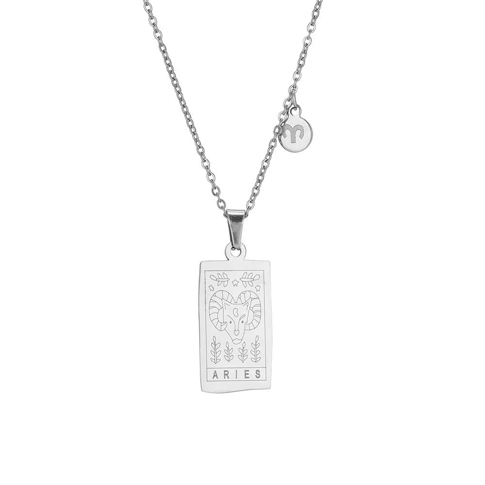 Vintage Geometric 12 Constellations Square Pendant Necklace Fashion Gold Color Metal Collar Charm Necklace Jewelry 2024 New