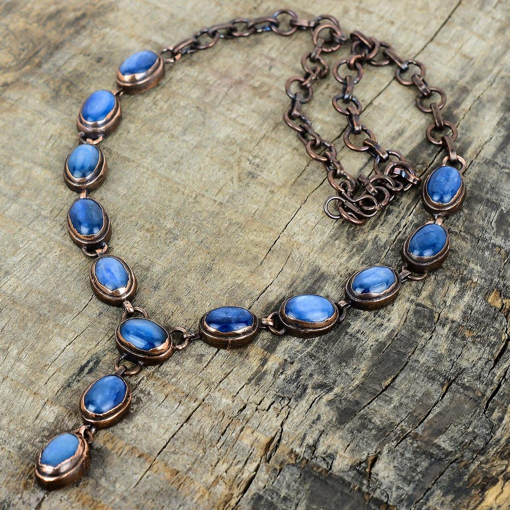 Naszyjnik z kyanitem naszyjnik z miedzi elektroformowanej naszyjnik z regulowanym łańcuszkiem biżuteria z kyanitem ręcznie robiony nowy naszyjnik prezenty dla żony