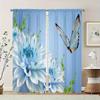 2pcs Blue Background Floral Butterfly Print Curtains Polyester Material For Living Room Bedroom Study Multi-scene Home Decor