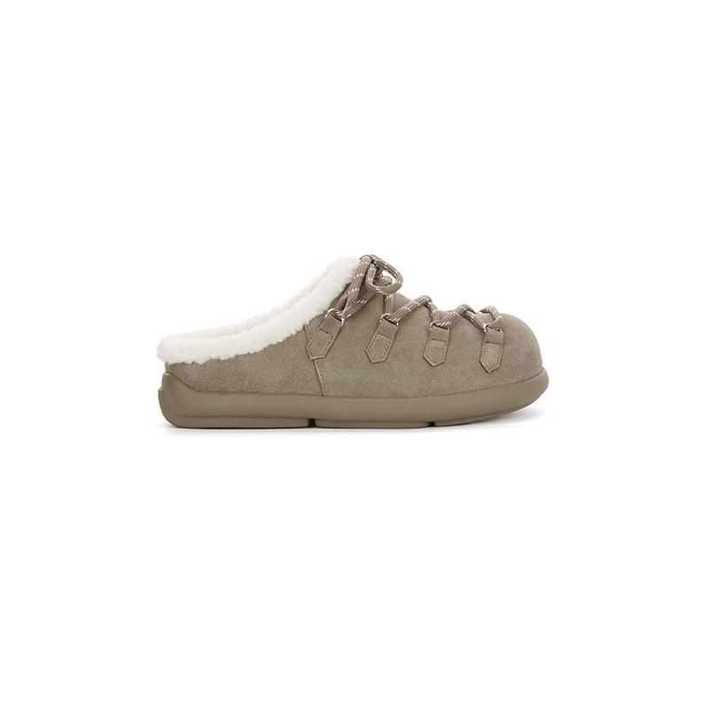 Women's Thick-soled New Autumn and Winter Suede Small Potato Straps, Velvet Thermal Cotton Shoes, Bag Head and Half Slippers