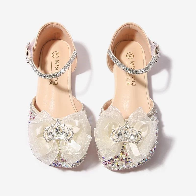 2024 Elegante Kindersandalen für Mädchen Mode Pailletten Süße Kinder Spitze Schleife Einzelne Schuhe Party Hochzeit Prinzessin Flache Sandalen
