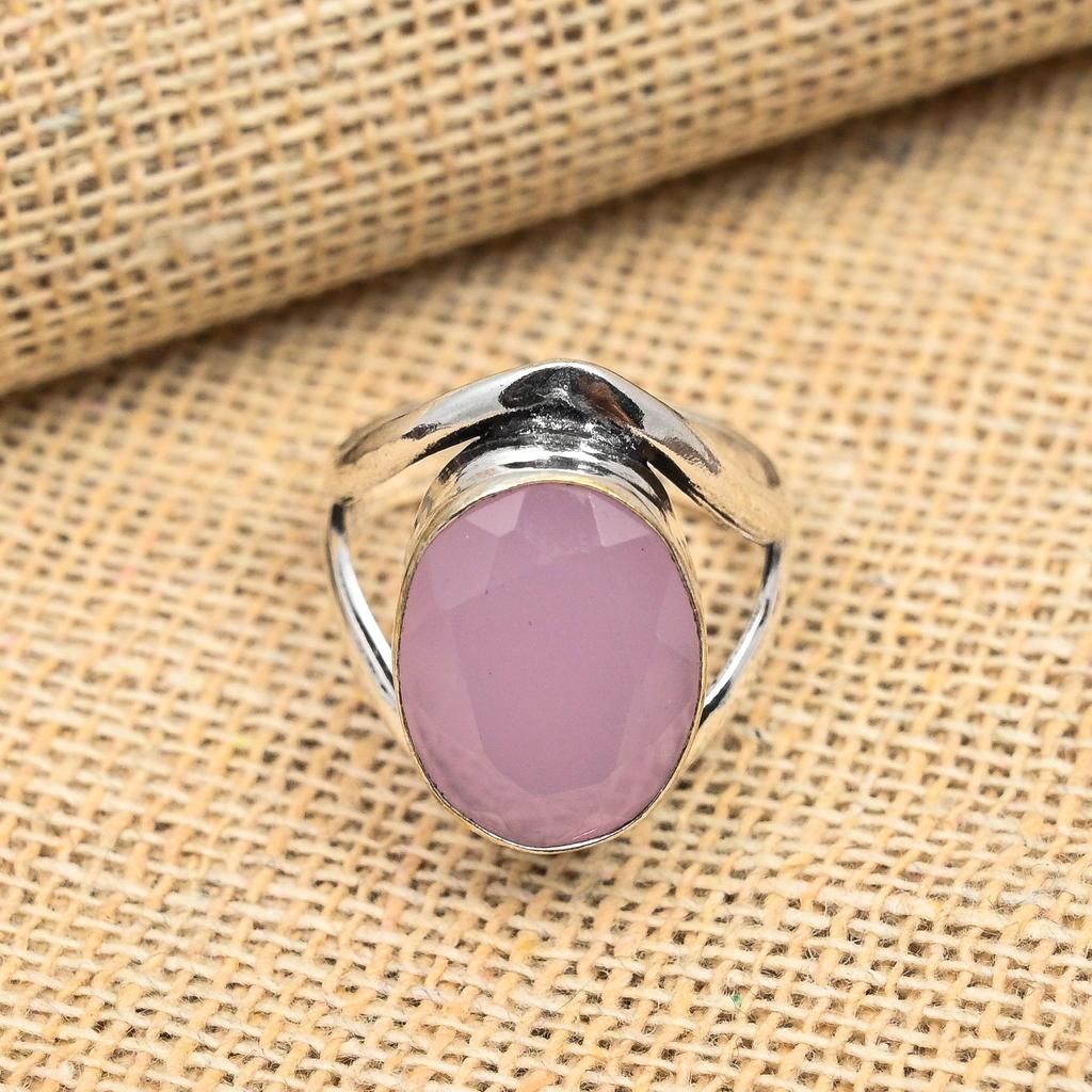 Elegantný ružový chalcedónový drahokam ručne vyrobený z 925 mincového striebra prsteň Krásny šperk