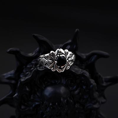 Retro Schwarzer Zirkon Verstellbarer Offener Ring für Herren Silberbeschichtetes Kupfer Gotisch Punk Kantiges Schmuckzubehör Cooles Geschenk