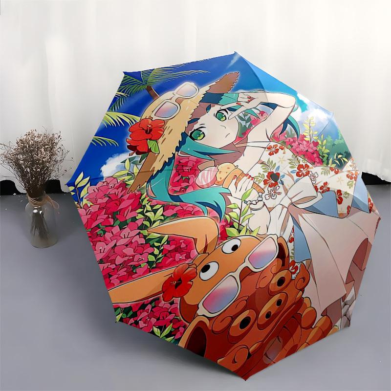 1pc Outdoor Umbrella with Floral Print and Character Design - Automatic Opening/Closing, Portable 3-Fold Design, 8-Bone Iron Frame - Perfect for