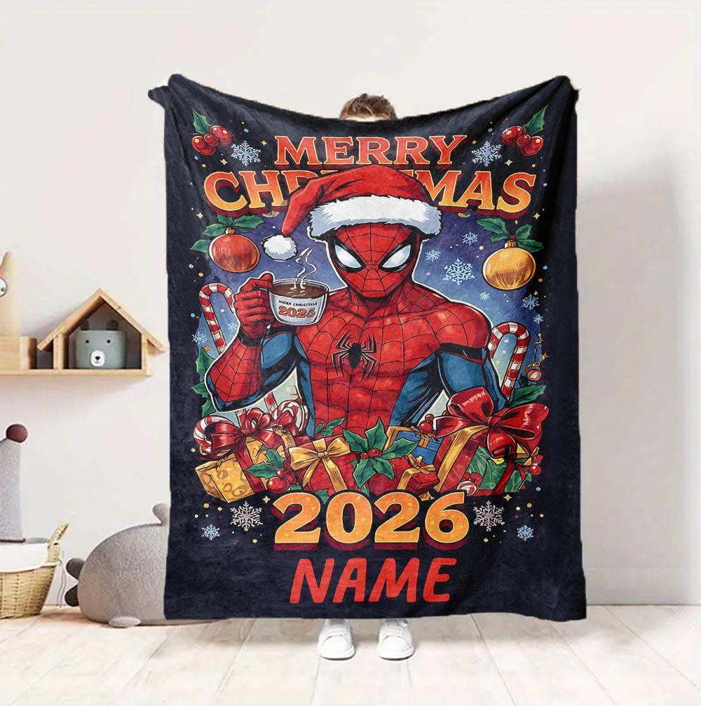 Custom Name Spider-Man Mask Flannel Blanket Throw Blanket Soft Warm Sofa Bed Decor Unique Gift