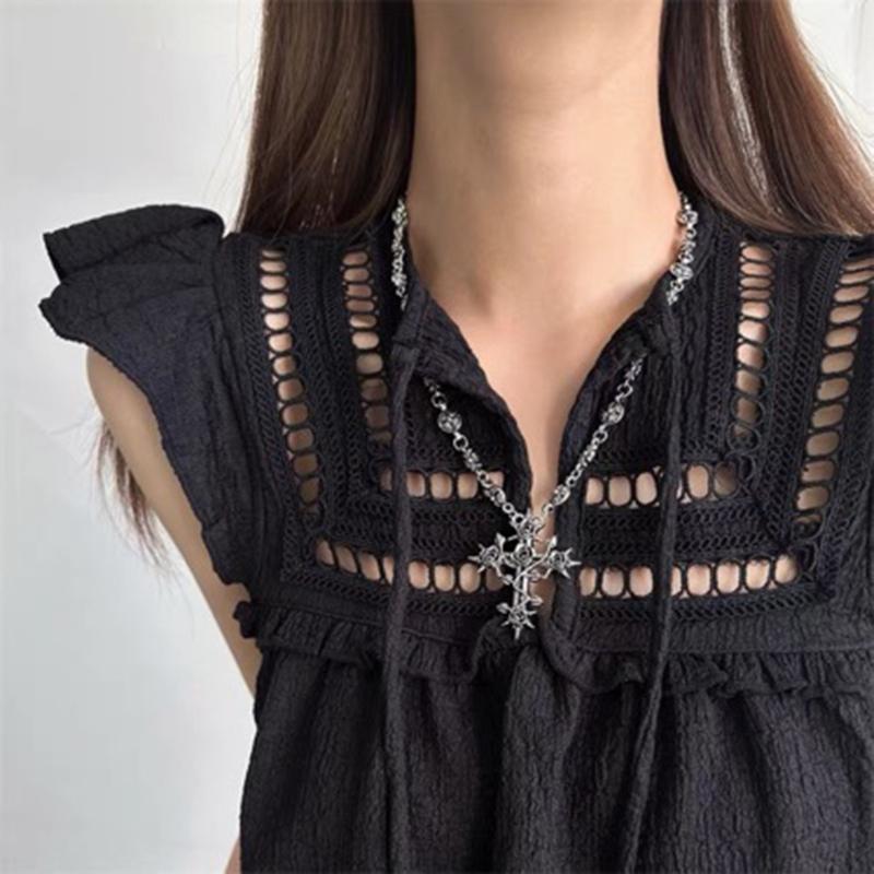 Gothic Rose Crosses Pendant Necklace With Elegant Designs Fashion Jewelry for Men and Women