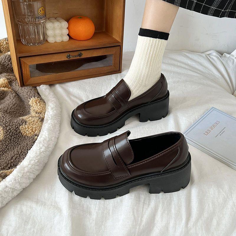 Platform women's French student soft-soled trendy shoes Spring and summer 2025 New British style high-heeled small leather shoes Women's shoes