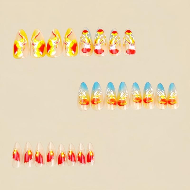 Pack Of 24 Transparent Blue Press On Nail Almond Shape Glossys Finish False Nail For Women Easy Application Long