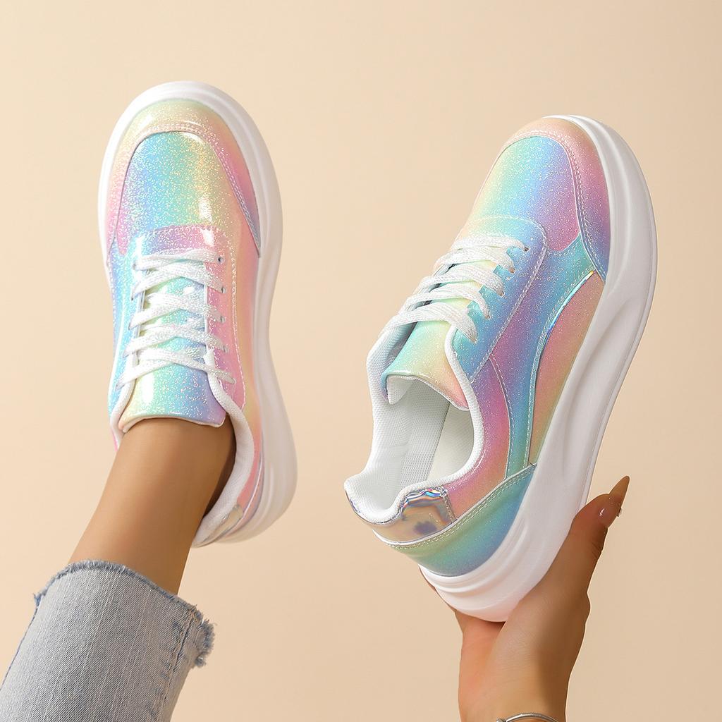 thick-soled sequined trendy women's board shoes thick-soled casual sports shoes breathable and lightweight outdoor couple flat shoes