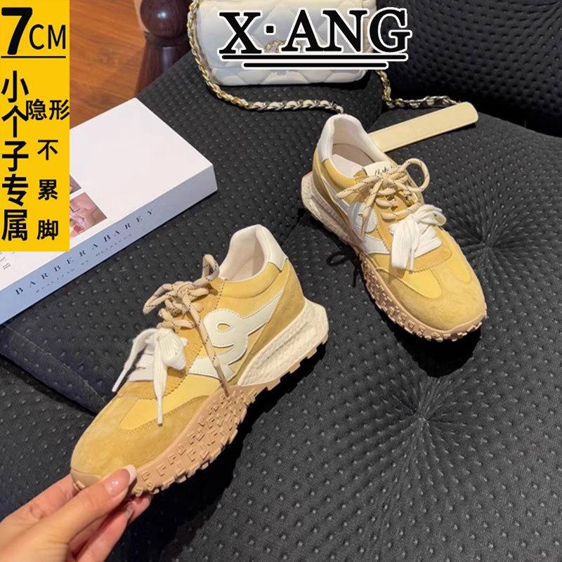 Leather Inner Heightening Women's Shoes Open Spring and Summer New Platform Casual Sports Dad Shoes