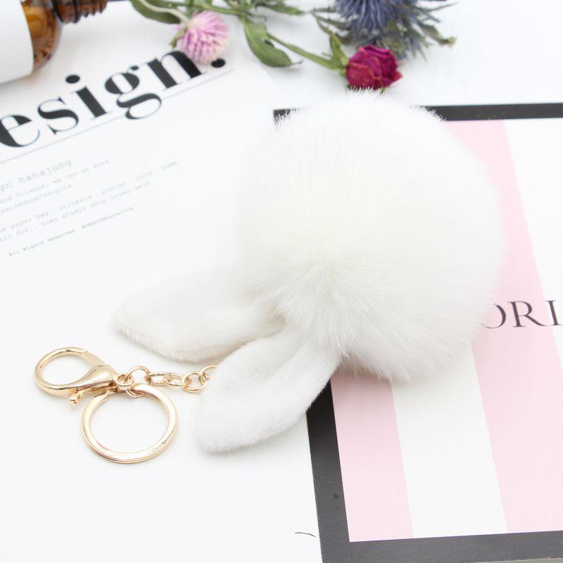 Elegant Pompon Fluffy Women Rabbit Ear Fur Ball Key Chain Rings Bag Keychain Pendant