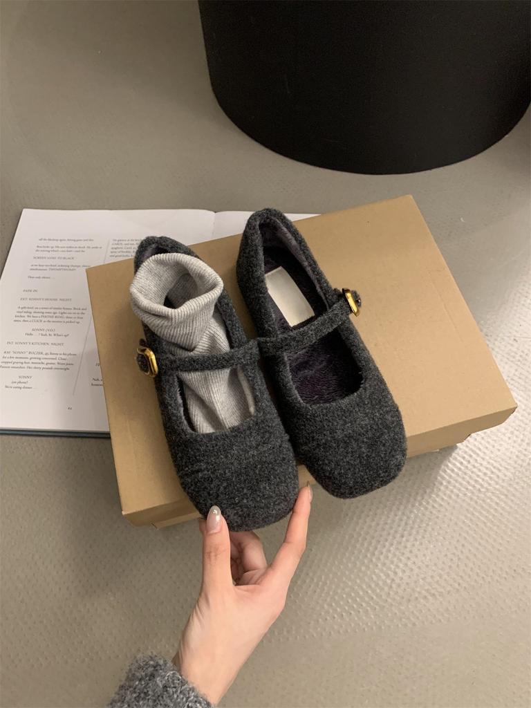 Fleece single shoes women Mary Jane shoes small fragrant fluffy shoes women wear thermal cotton shoes