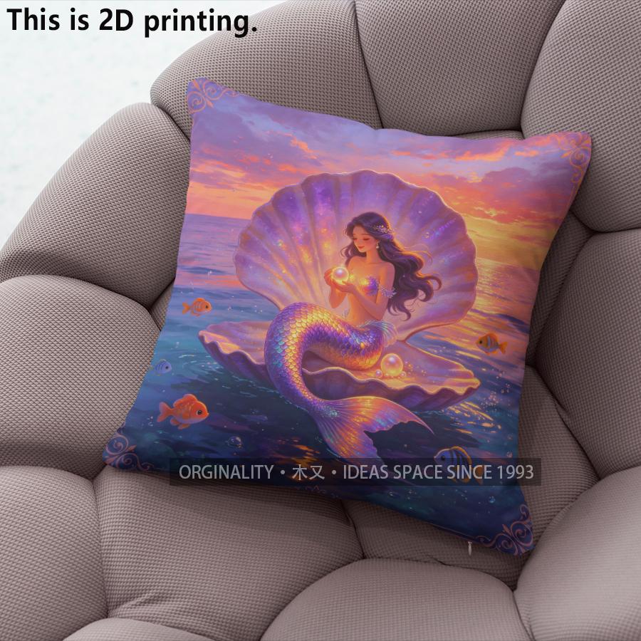 Mermaid Printed Square Throw Pillow Cases For Home Decor Pattern Cushion Cover Suitable For Sofa Bedroom Car Pillow Cover
