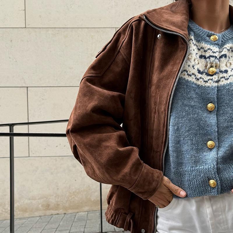 2024 Y2K Retro Braune Kurze Lockere Jacke für Damen - Frühling & Herbst Kollektion
