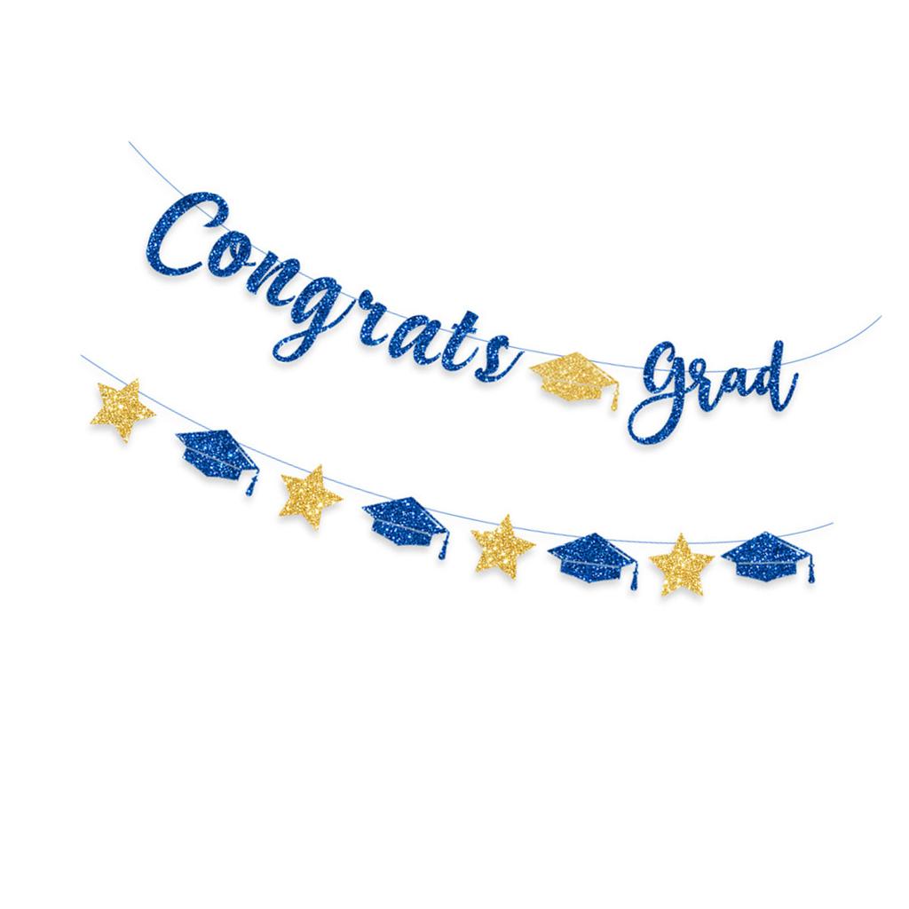 Glittering Congrats Grad Banner Graduation Party Ornament Hanging Decoration for Class of Graduation Celebration