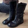 Retro Shoes, Fashionable Mid-calf Boots, Metal Buckle Chunk-heeled Boots, Women's Boots