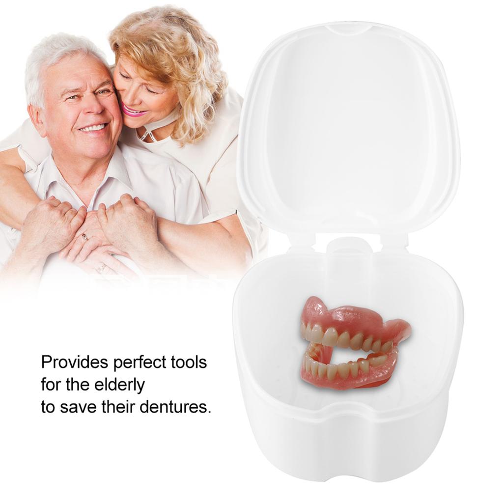 Denture False Teeth Storage Box Case With Filter Screen Dental Appliance White