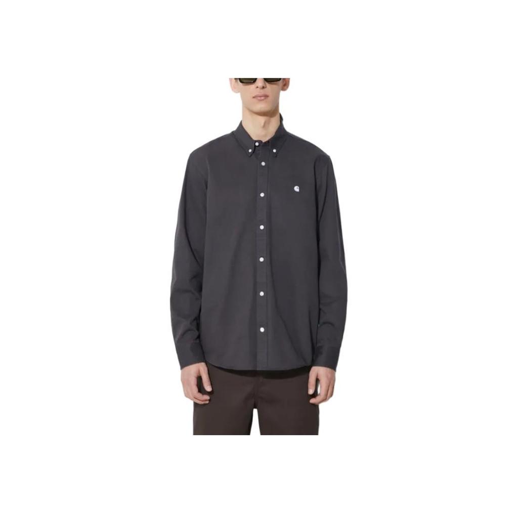 Carhartt WIP Solid Logo Button Long Sleeve Shirt Men shirts Charcoal I023339-1ZY-XX