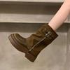 Maillard retro British style platform Martin boots women's new autumn heightening brown pile short boots