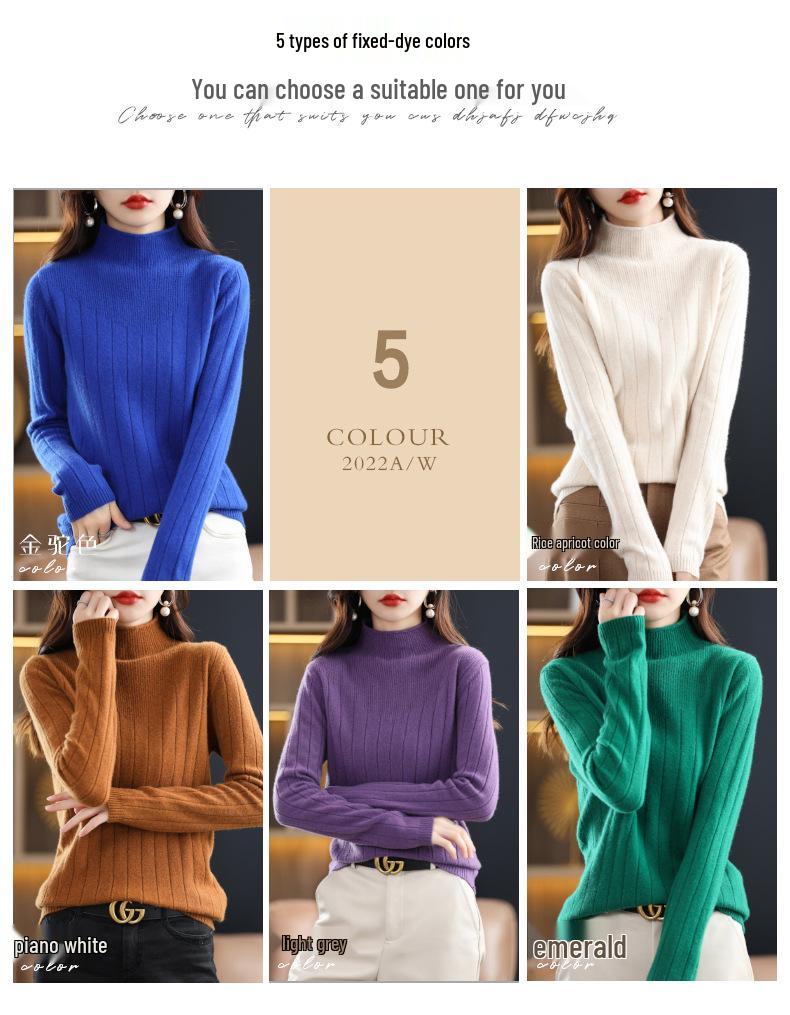 Women's Thickened Half-High Collar Pure Wool Sweater - Loose Knit Base Layer for Autumn/Winter