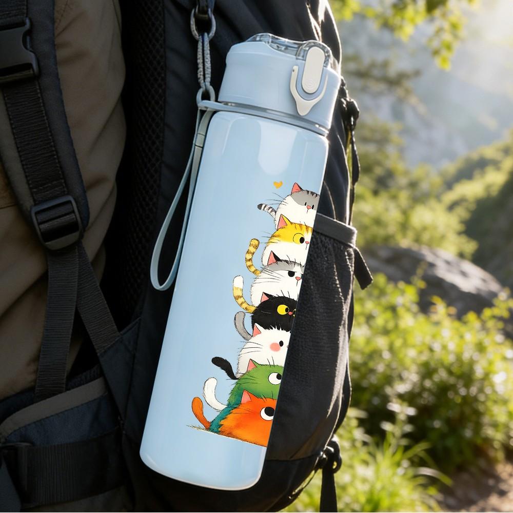 1PC Stacked Cute Monster Cartoon Print 750ml Color Plastic Sports Water Bottle Leakproof Flip Straw Lid Suitable for Sports Office Home Use
