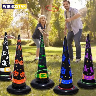 Inflatable Witch Hat Ring Toss Game 1Set Halloween PVC Cone Style Party Toy for Kids Outdoor Indoor Interactive Gift