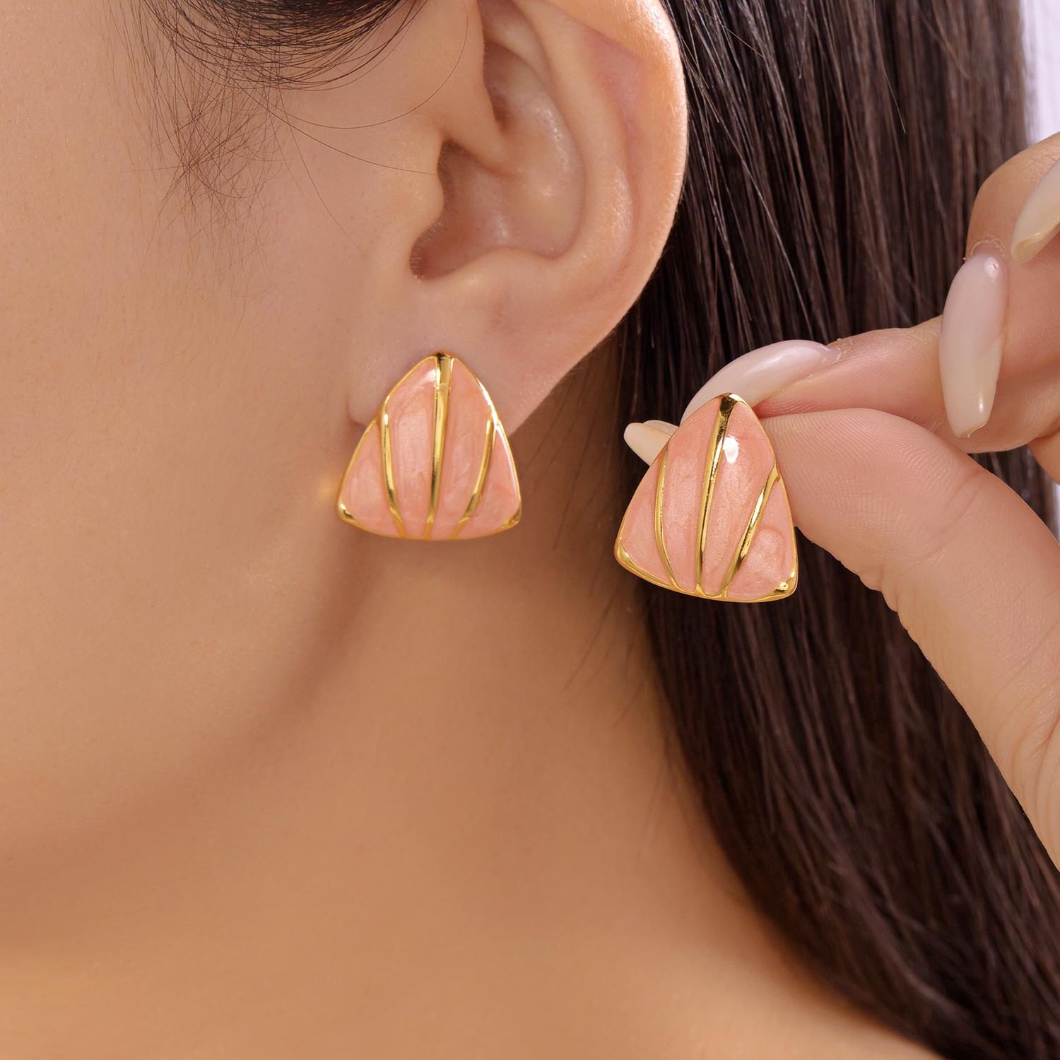 

Stainless Steel Colorful Drip Oil Geometric Stud Earrings for Women Pink Green Black White Enamel Earring Girls Party Zircon