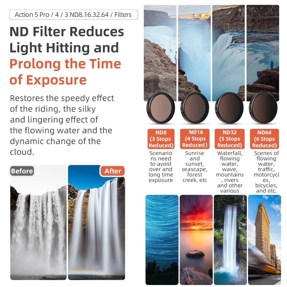 HD Optical Glass UV CPL ND Filter Kit ND8 ND16 ND32 ND64 Polarized Lens Protector Camera Accessories For DJI Osmo Action 3 4 5 Pro Sports Vlog Camera