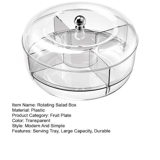 Rotating Salad Box, with Multi-Grid And Center Sauce Cup Fruit Tray, Ice Trough Cooling Base Design, Serving Bowl for Party, Gathering