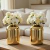Metal Flower Vase Set of 2, Gold | Modern Metal Flower Vase In Gold –  Displays for Living Room – Great Wedding Gift (Set of 2)
