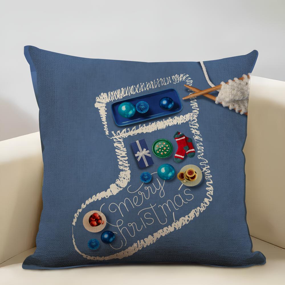 Christmas Elements Cushion Cover Household Decoration Linen Sofa Cushion Cover: Skin-Friendly & Breathable With Invisible Zipper