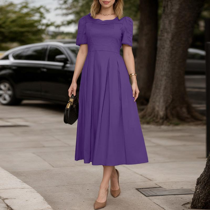 ZANZEA Women Summer Square Collar Casual Short Sleeve Long Dress