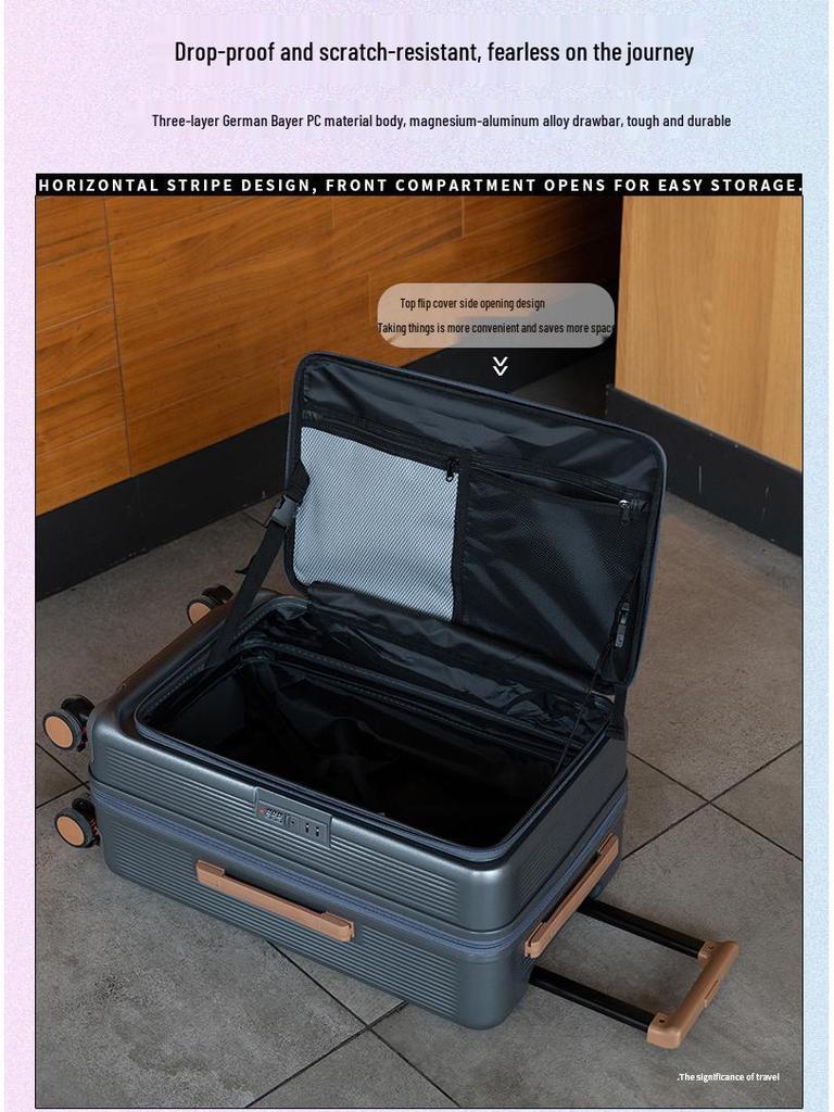 Expandable Cross-Border Sports Suitcase with Silent Wheels & Cup Holder for Men & Women