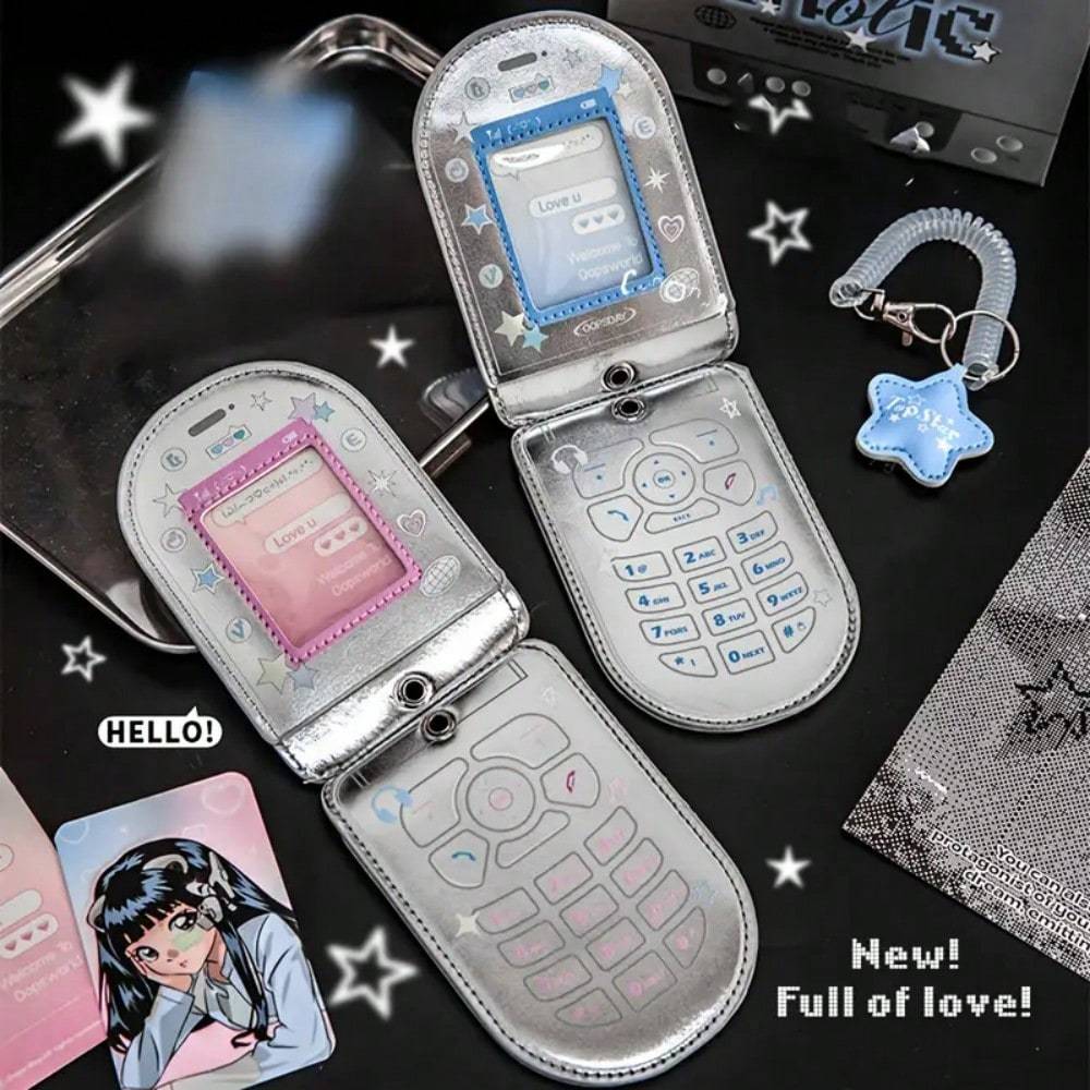 1ks Hvězda Roztomilý Kpop Držák na fotokarty Klíčenka Tvar mobilního telefonu Pu kůže Držák na fotokarty Klíčenka