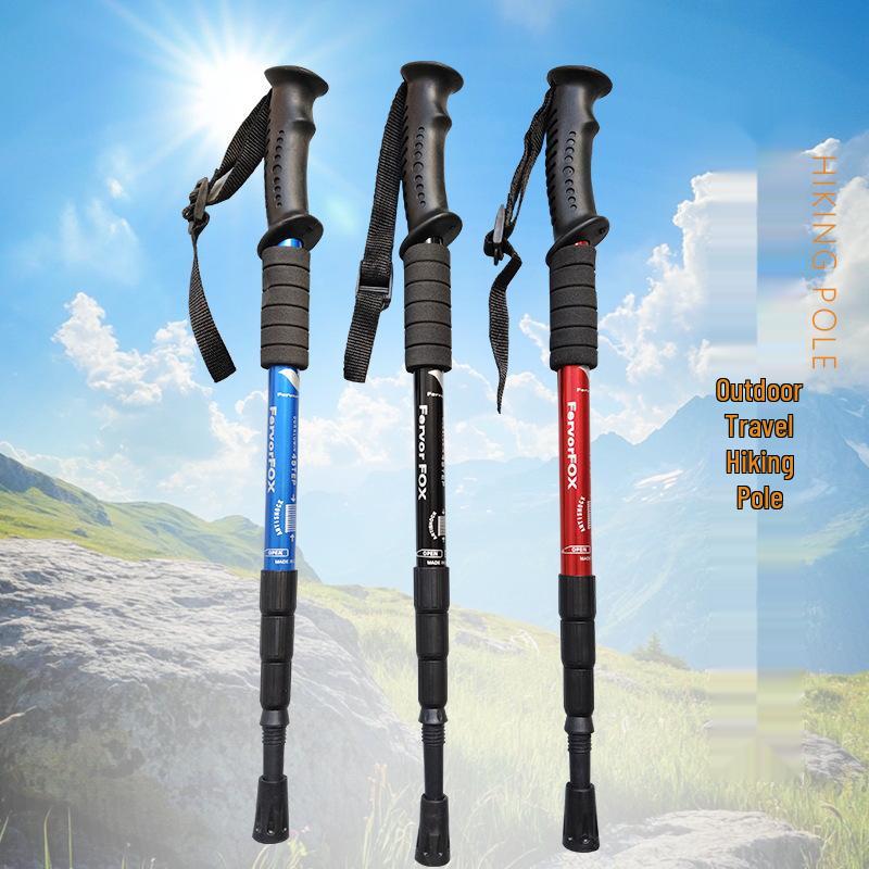 Telescopic Aluminum Trekking Pole - Anti-slip, Four-Section, Straight Handle for Men and Women