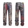 Mens Vintage Streetwear Denim Jeans High Waist Loose Fit Button Fly Straight Leg Cotton Rigid Raw Selvedge