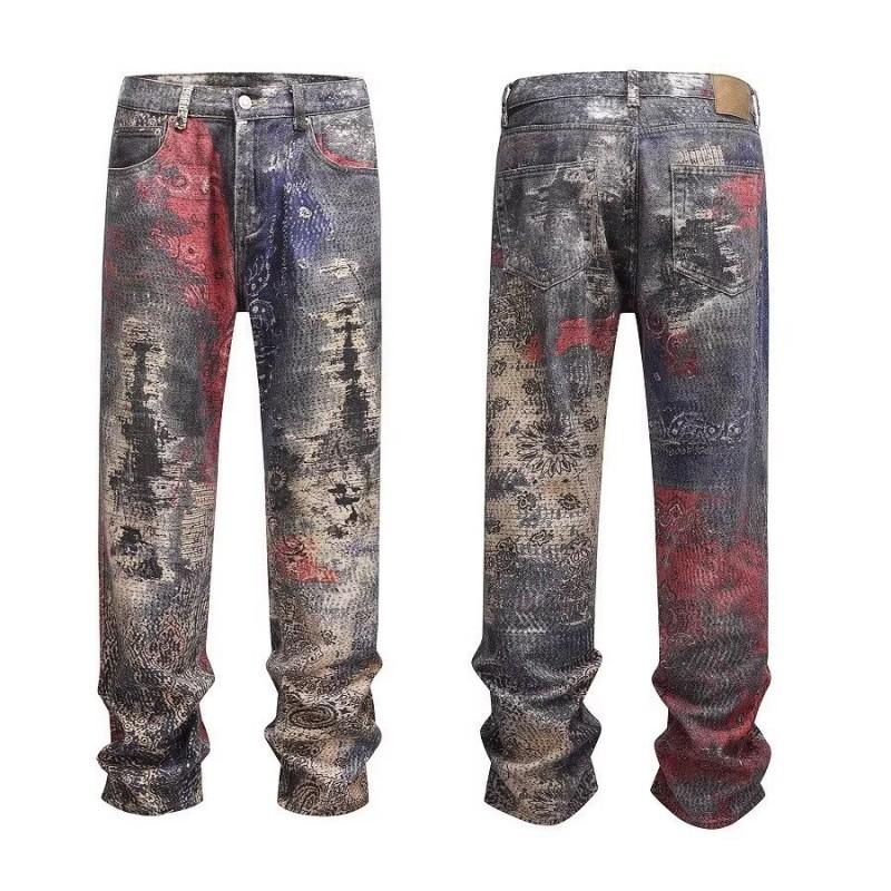 Mens Vintage Streetwear Denim Jeans High Waist Loose Fit Button Fly Straight Leg Cotton Rigid Raw Selvedge