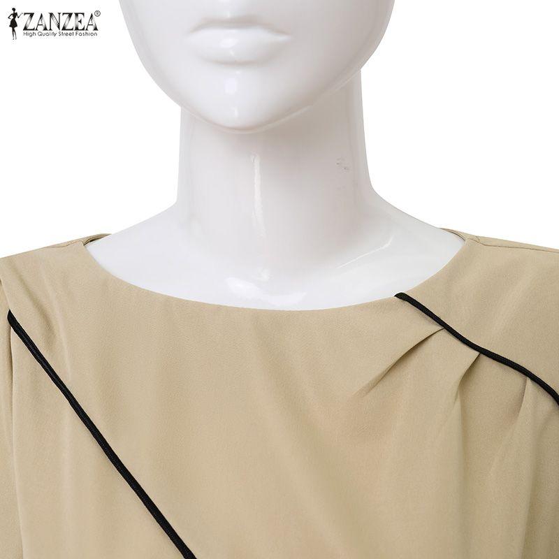 ZANZEA Women Casual Round Neck Summer Short Sleeve Sheath Dress