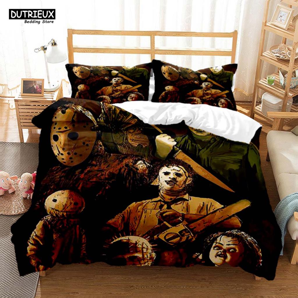 Halloween Horrorfilm Clown Gedruckter Bettbezug Kissenbezug Queen Bettwäscheset Bettwäscheset Luxus Personalisierte Bettwäsche
