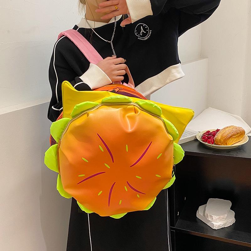 Schoolbag Xiaohongshu Hamburger Schoolbag Cute Funny Cartoon Student Schoolbag Creative Birthday Gift Doll Backpack