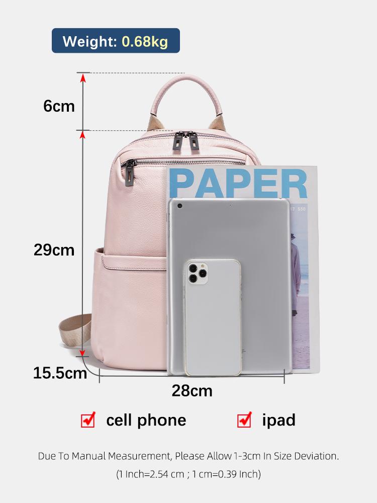 Zency Women's Daypack Travel Backpack Genuine Leather Large Capacity For Commuters Multi-pockets