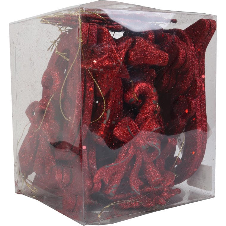 Set of 65 red glitter pendants
