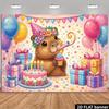 Fundo de Aniversário Capivara Kawaii 2D, Chapéu de Festa e Banner de Banner para Cabine de Fotos com Confete