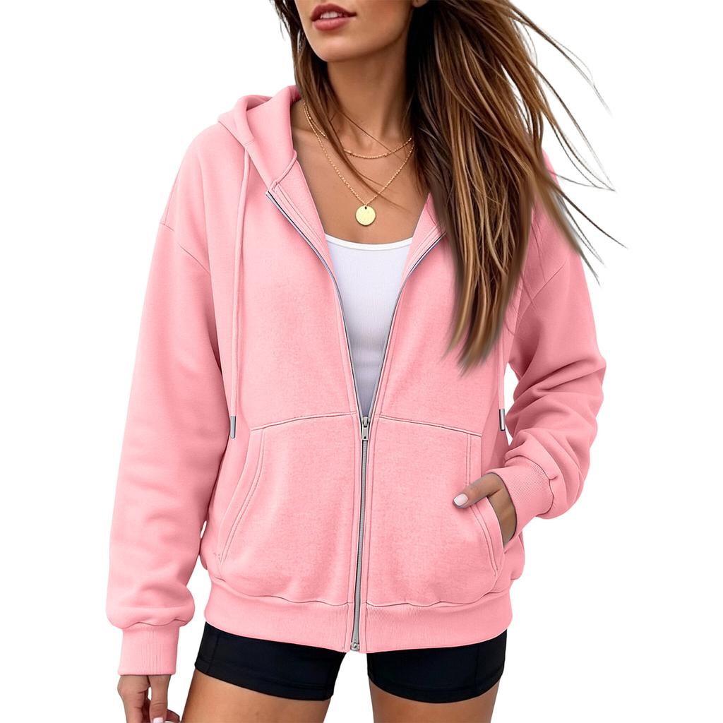 Women's Oversized Zip-Up Sweatshirt Jacket with for Fall Casual Wear