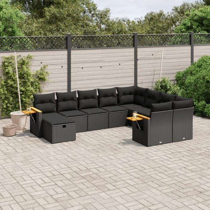 VidaXL Garden Lounge Set with Cushions 10 Pcs, Patio Sofas, Patio Furniture Set, Outdoor Furniture, Black 3259556